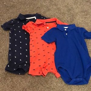 SOLD Boys pique polo rompers.